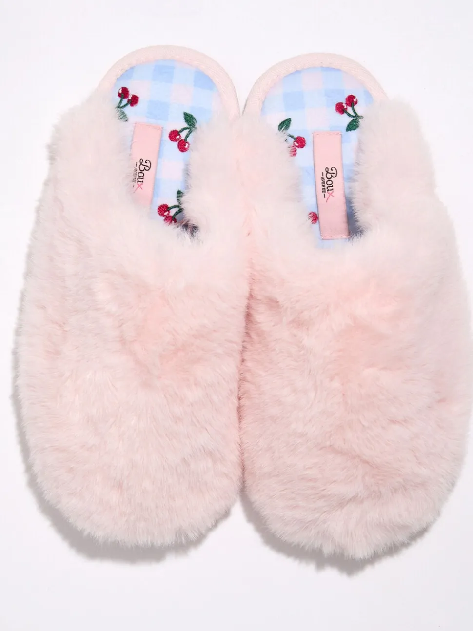 Boux Avenue Plush Cherry Embroidered Sole Mule Slippers