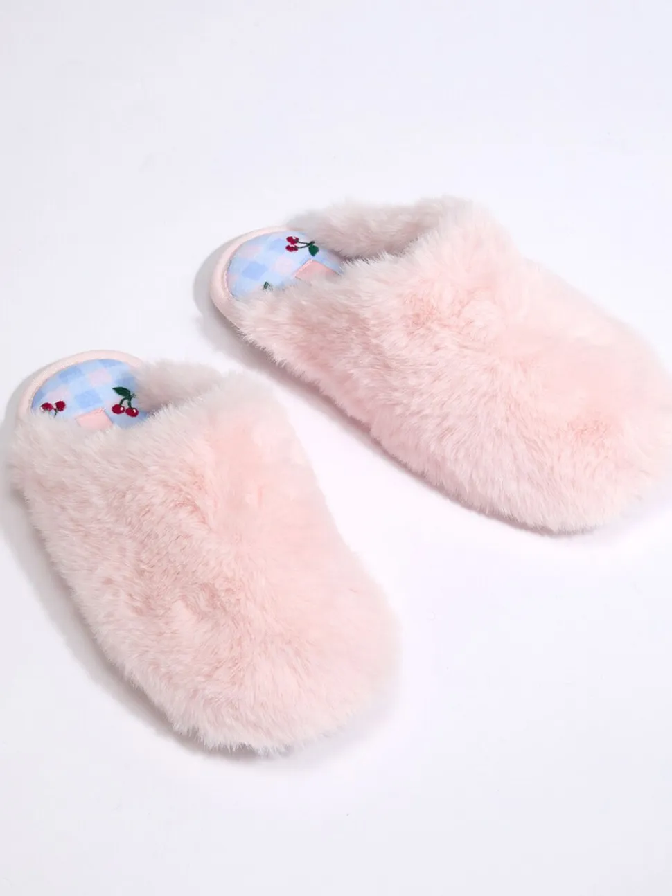 Boux Avenue Plush Cherry Embroidered Sole Mule Slippers