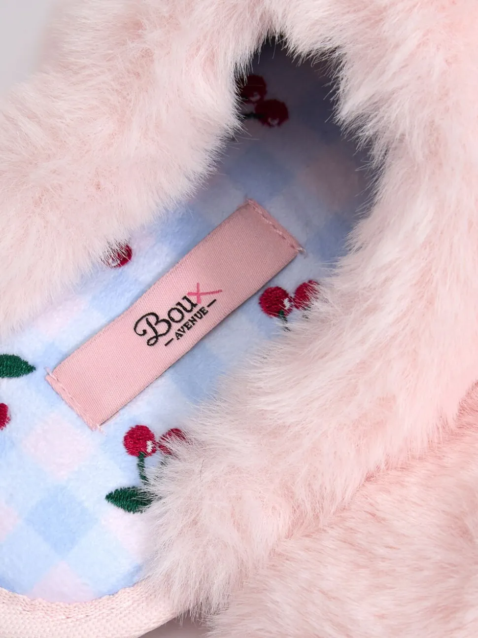 Boux Avenue Plush Cherry Embroidered Sole Mule Slippers
