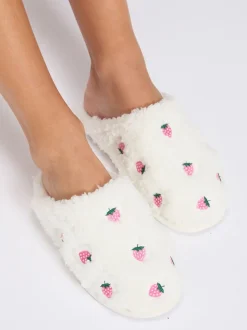 Boux Avenue Strawberry Embroidered Mule Slippers