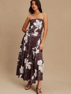 Brdeauxrood/ecru - Kew Collection Satin Midi Skirt