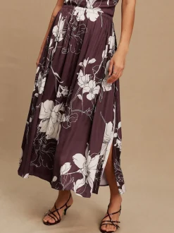 Brdeauxrood/ecru - Kew Collection Satin Midi Skirt