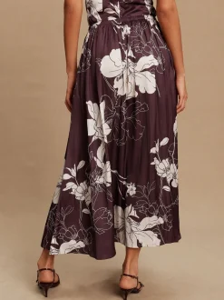 Brdeauxrood/ecru - Kew Collection Satin Midi Skirt