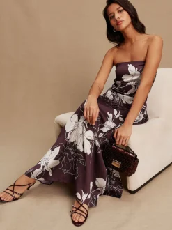 Brdeauxrood/ecru - Kew Collection Satin Midi Skirt