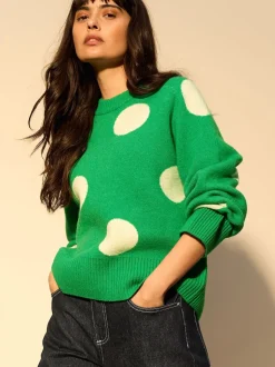 Bright Green Spot - Gebreide trui met ronde hals van wol
