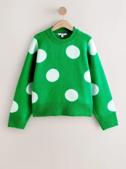 Bright Green Spot - Gebreide trui met ronde hals van wol