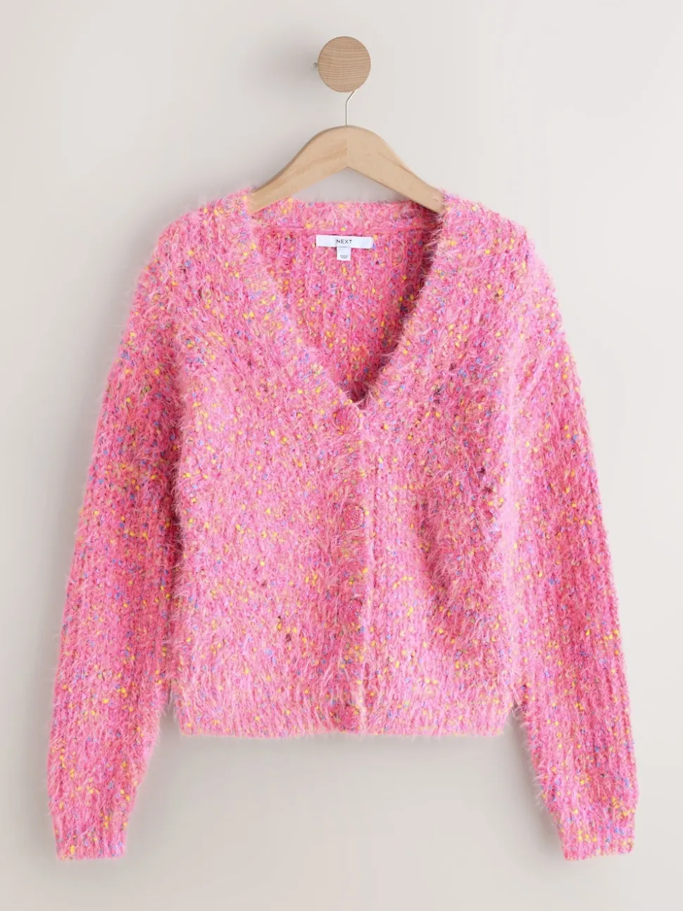 Bright Pink Neppy - Fuzzy Texture V-Neck Cardigan