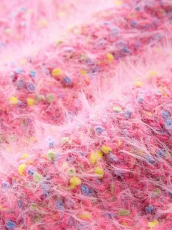 Bright Pink Neppy - Fuzzy Texture V-Neck Cardigan
