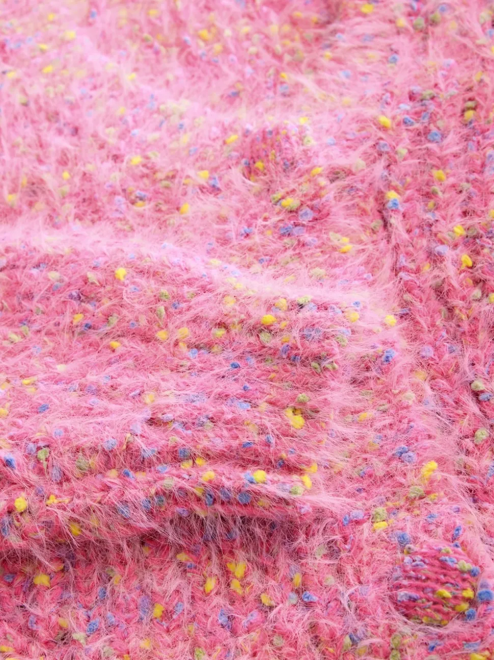 Bright Pink Neppy - Fuzzy Texture V-Neck Cardigan
