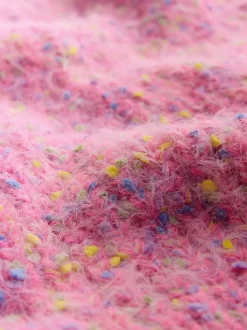 Bright Pink Neppy - Fuzzy Texture V-Neck Knitted Jumper