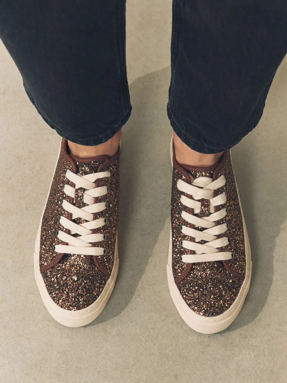 Bronskleurig met glitter - Forever Comfort® Glitter Baseball Lace Up Trainers