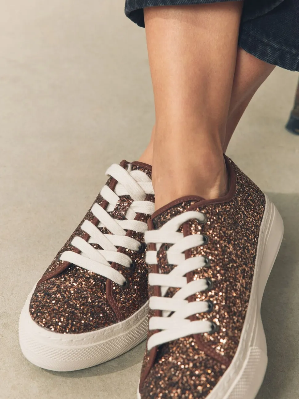 Bronskleurig met glitter - Forever Comfort® Glitter Baseball Lace Up Trainers