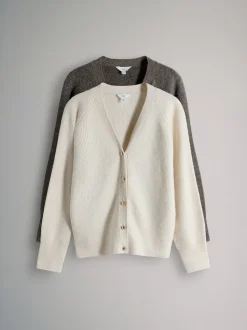 Brown Marl/Cream - The Set 2 Pack Chunky Rib Knitted Cardigans With Wool