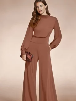 Bruin - HotSquash jumpsuit met wijde pijpen en blousonmouwen