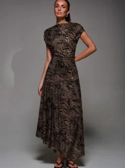 Bruin - Jolie Moi Asymmetrical Draped Slash Neck Midaxi Dress