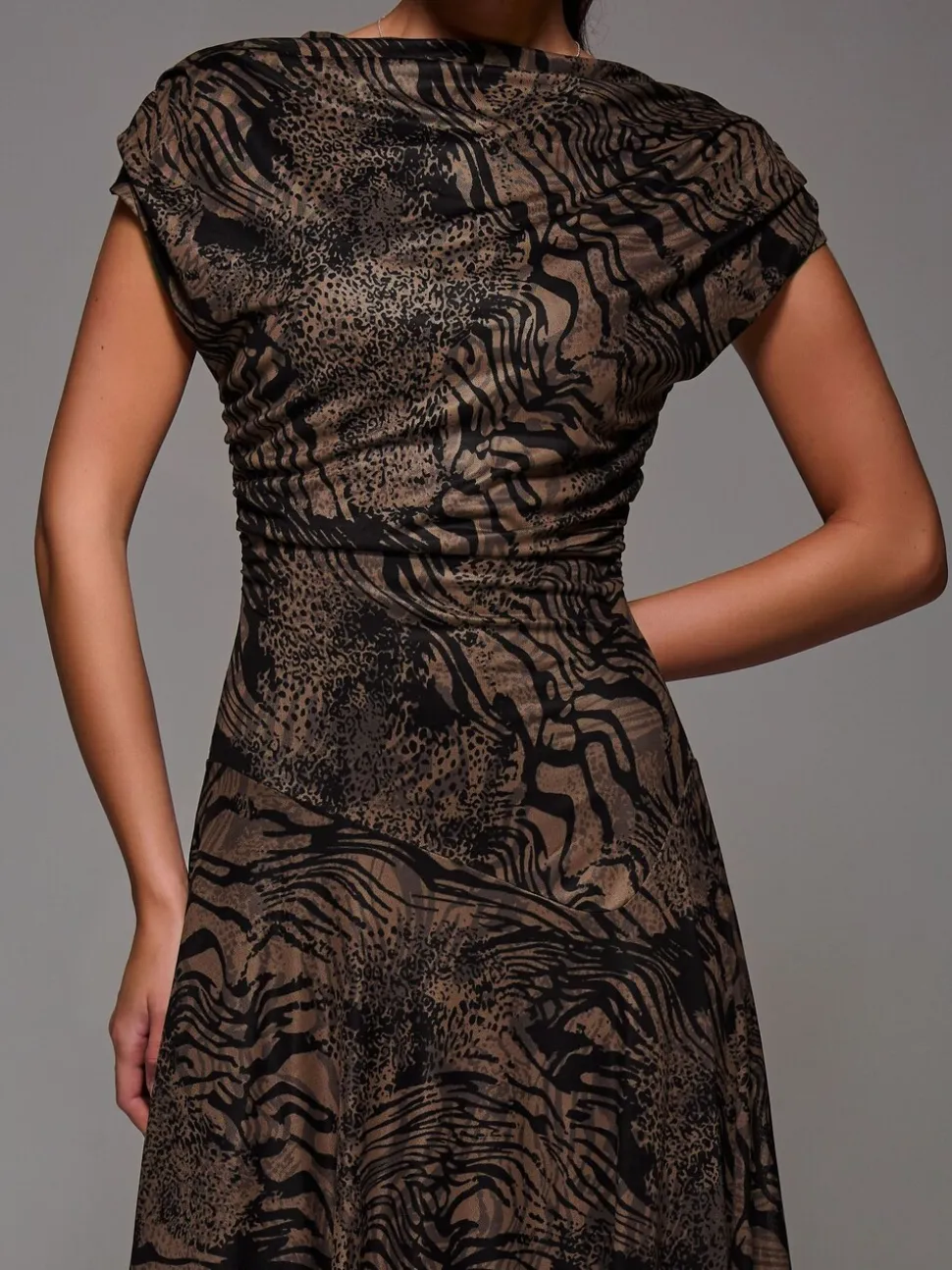 Bruin - Jolie Moi Asymmetrical Draped Slash Neck Midaxi Dress
