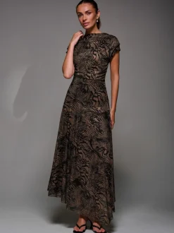 Bruin - Jolie Moi Asymmetrical Draped Slash Neck Midaxi Dress