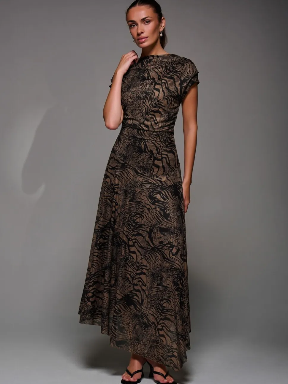 Bruin - Jolie Moi Asymmetrical Draped Slash Neck Midaxi Dress