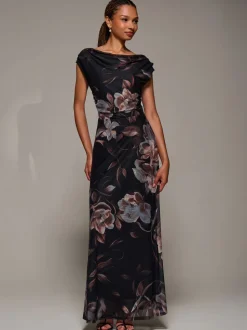 Bruin - Jolie Moi Asymmetric Neck Mesh Maxi Dress