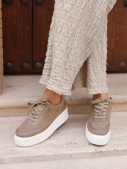 Bruin - Linzi - Harlem sneakers met plateauzool van imitatieleer
