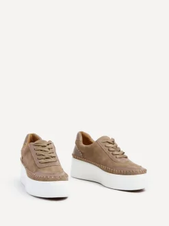 Bruin - Linzi - Harlem sneakers met plateauzool van imitatieleer