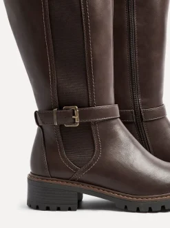 Bruin - Linzi Gilded High Leg Boots With Stretch Side Panel and Buckle Detail