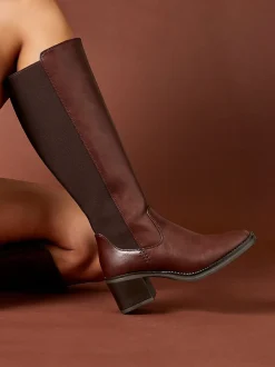 Bruin - Linzi Reason Block Heel High Leg Boots With Back Stretch Panel