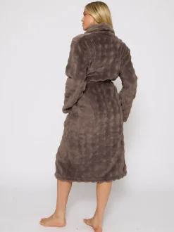 Bruin - Loungeable Bubble Cut Fleece Shawl Collar Midi Dressing Gown