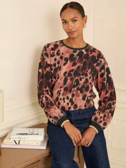 Bruin - Love & Roses - Jersey sweatshirt met ronde hals
