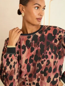 Bruin - Love & Roses - Jersey sweatshirt met ronde hals