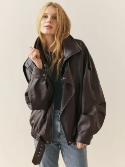 Bruin - Nothing Ordinary Faux Leather Funnel Collared Biker Jacket