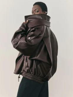 Bruin - Nothing Ordinary Faux Leather Funnel Collared Biker Jacket