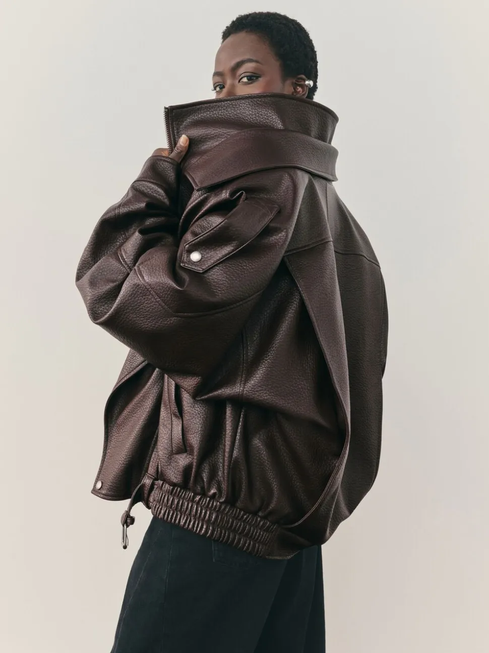 Bruin - Nothing Ordinary Faux Leather Funnel Collared Biker Jacket