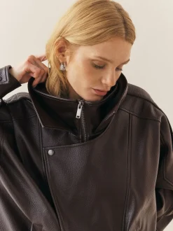 Bruin - Nothing Ordinary Faux Leather Funnel Collared Biker Jacket
