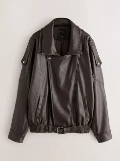 Bruin - Nothing Ordinary Faux Leather Funnel Collared Biker Jacket