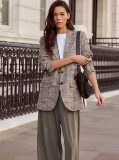 Bruin - N.Premium Check Linen Rich Single Breasted Blazer