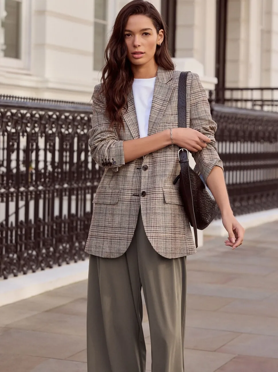 Bruin - N.Premium Check Linen Rich Single Breasted Blazer