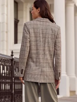 Bruin - N.Premium Check Linen Rich Single Breasted Blazer