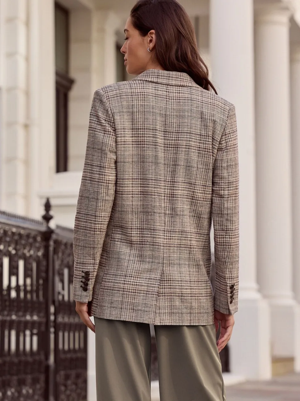 Bruin - N.Premium Check Linen Rich Single Breasted Blazer