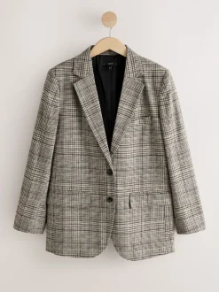 Bruin - N.Premium Check Linen Rich Single Breasted Blazer