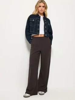 Bruin - PixieGirl Petite - Broek van scubacrêpestof met wijde pijpen