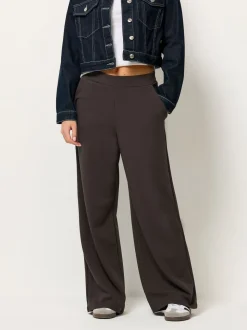 Bruin - PixieGirl Petite - Broek van scubacrêpestof met wijde pijpen
