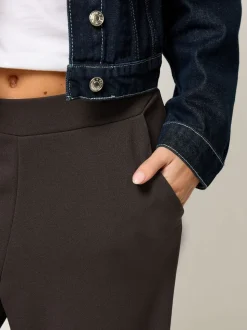Bruin - PixieGirl Petite - Broek van scubacrêpestof met wijde pijpen