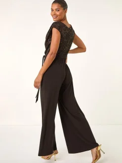 Bruin - Roman Paillettenlijfje met Watervalhals Jumpsuit