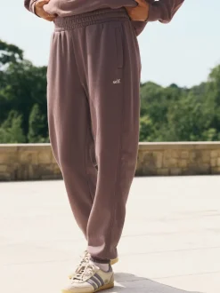 Bruin - Self. joggingbroek met boorden