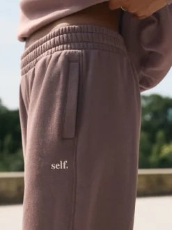 Bruin - Self. joggingbroek met boorden
