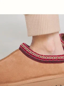 Bruin - Simply Be Bruine Muiltje Pantoffel met volledige borduursel en Wijde pasvorm