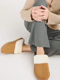 Bruin - Simply Be Faux Fur Lined Suede Mule Slippers