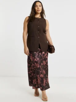 Bruin - Simply Be satijnen maxi-rok