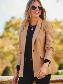 Bruin - Sosandar blazer van imitatieleer